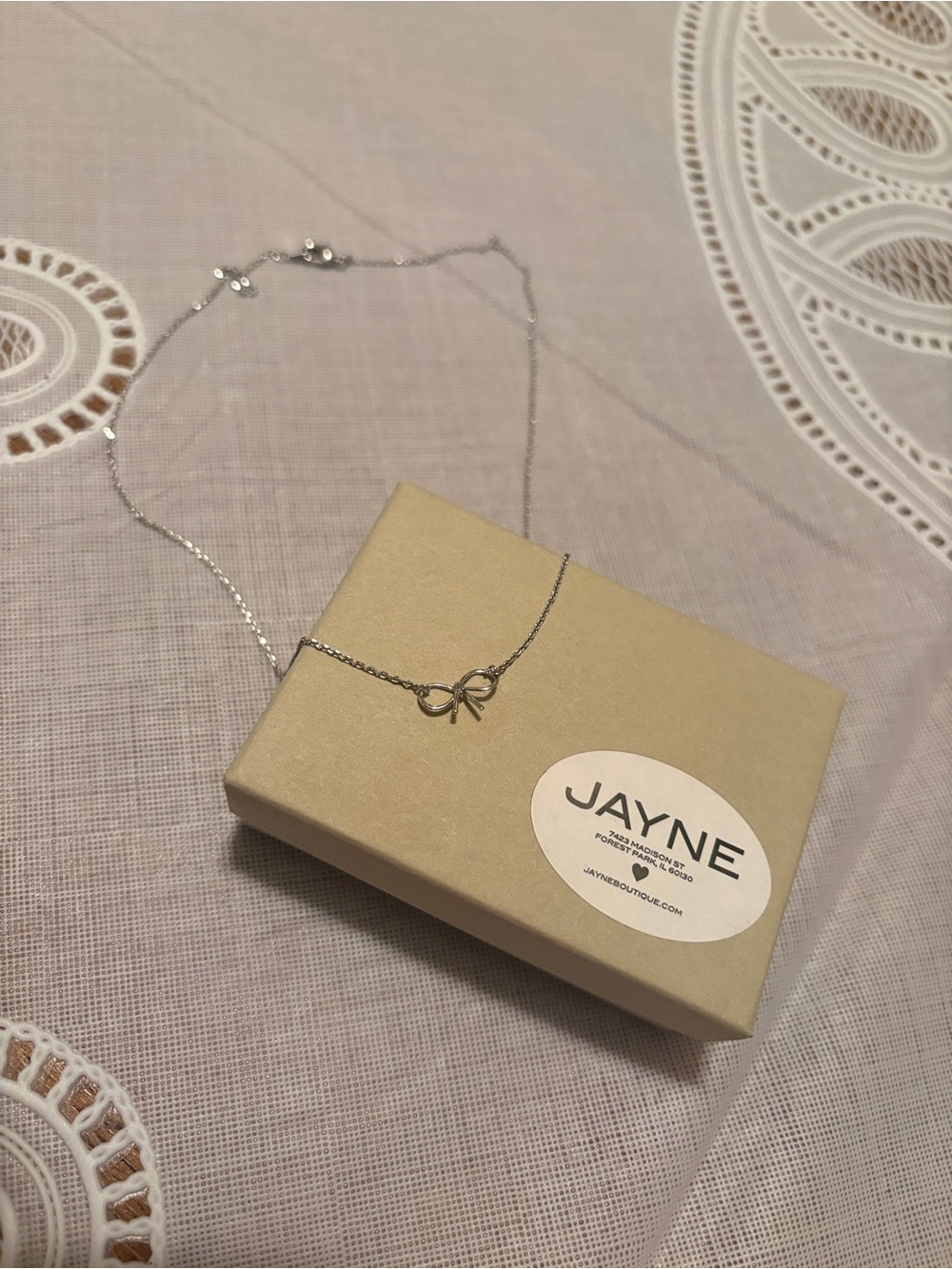 Dainty Silver Bow Pendant Necklace - Picture 2 of 3